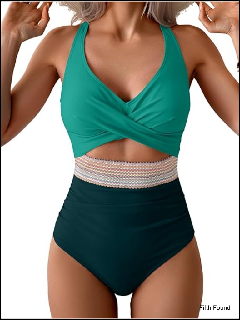 One Piece Swimsuit Tummy Control V Neck High Waisted Cutout Swim